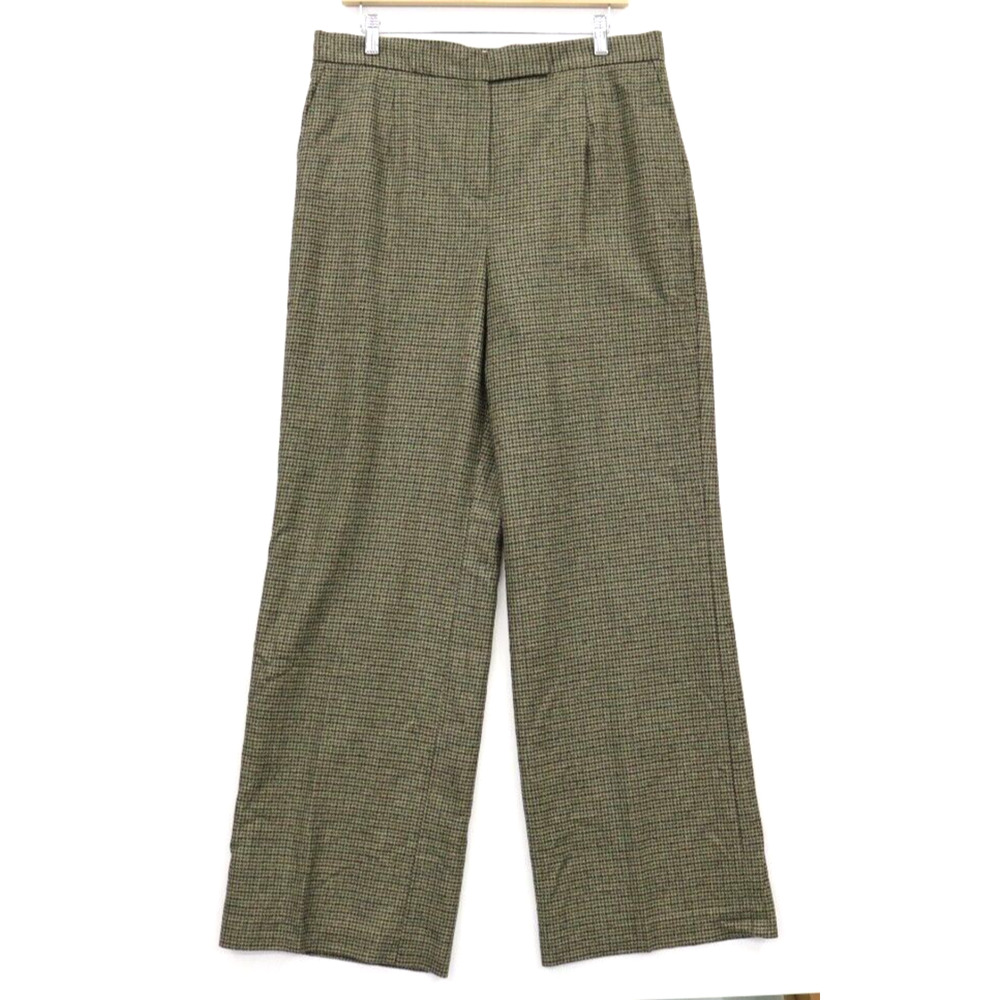 Talbots Womens Pants Tan Brown Size 14 Dress Pant Houndstooth 100% Wool Wide Leg